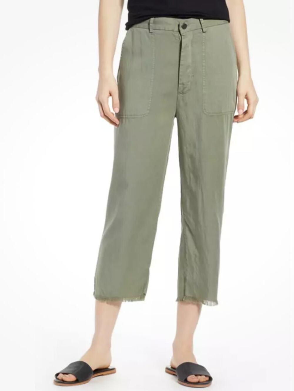DL1961 Lorimer High Waist Crop Straight Leg Frayed Hem Pants Olive Green S